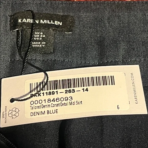 Karen Millen Tailored Denim Corset Detail Midi Skirt - Picture 13 of 15